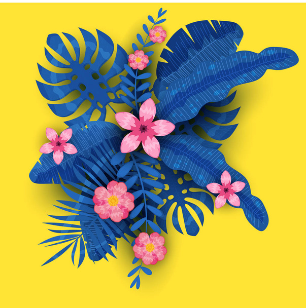 Verão moderno modelo plantas exóticas e flores de hibisco fundo tropical. Selva de padrão de tendência. Vetor, ilustração, isolado, cartaz, banner, panfleto, convite
 - Vetor, Imagem