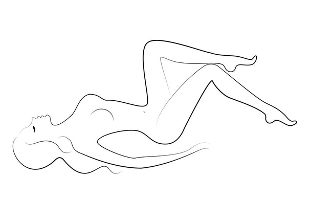 Silhouette of a sweet lady, she lies. The girl has a beautiful nude figure. The woman is slim. Vector illustration - Vector, Image