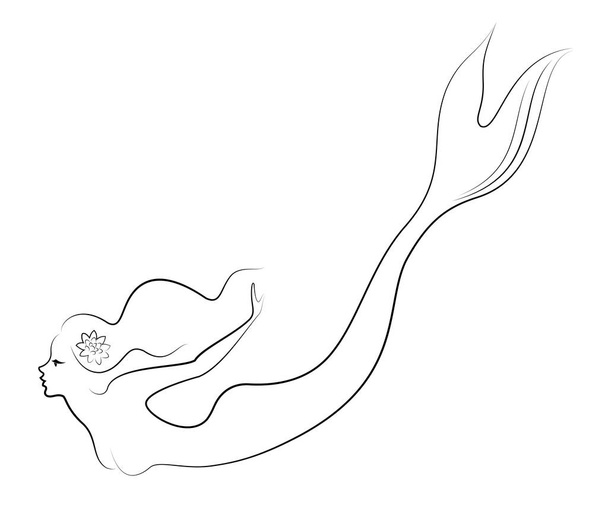 Sziluettje egy sellő. Gyönyörű lány lebeg a vízben. A hölgy fiatal és karcsú. Fantasztikus kép egy mese. Vektoros illusztráció - Vektor, kép