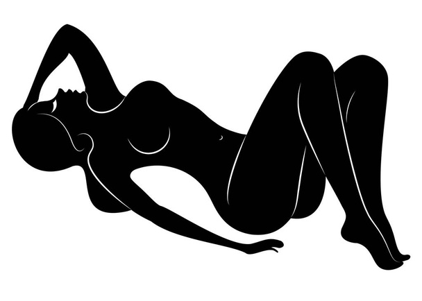 Silhouette of a sweet lady, she lies. The girl has a beautiful nude figure. A woman is a young sexy and slender model. Vector illustration. - Vector, Image