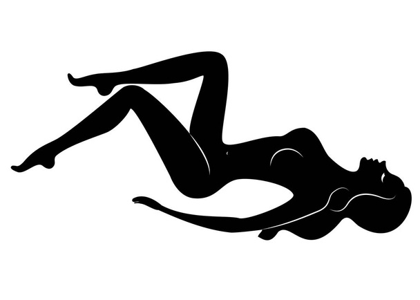Silhouette of a sweet lady, she lies. The girl has a beautiful nude figure. A woman is a young sexy and slender model. Vector illustration. - Vector, imagen