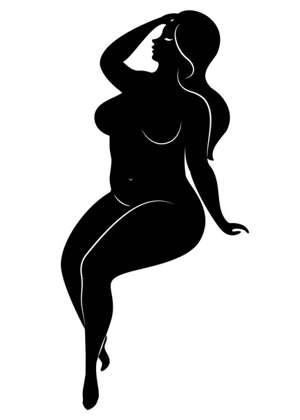 Silhouette of a big woman s figure. The girl is sitting. The woman is overweight, she is beautiful and sexy. Vector illustration - Vector, Image