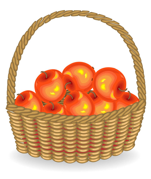 Une récolte généreuse. Pommes rouges fraîches dans un panier. Le fruit est très savoureux et vitaminé. Un régal exquis pour la santé. Illustration vectorielle
 - Vecteur, image