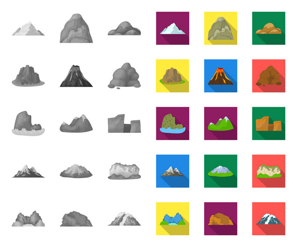 Different mountains mono,flat icons in set collection for design.Mountains and landscape vector symbol stock web illustration. - Vector, Image