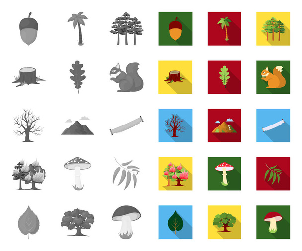 Foresta e natura mono, icone piatte nella collezione set per il design. Foresta vita vettoriale simbolo stock web illustrazione
. - Vettoriali, immagini