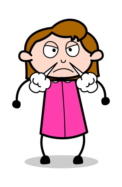 Aggression - Retro Office Girl Employee Cartoon Vector Illustrat - Vector, Image
