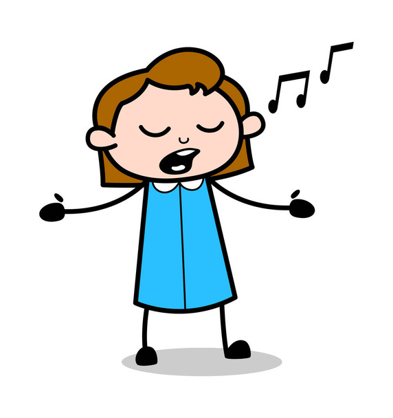 Cantando - Retro Office Girl Employee Cartoon Vector Ilustração
 - Vetor, Imagem