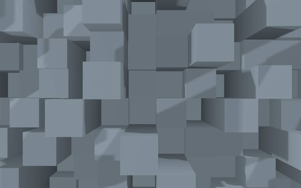 Abstract grijs elegante kubus geometrische achtergrond. Chaotisch geavanceerde rechthoekige staven. 3D Rendering, 3D illustratie - Foto, afbeelding