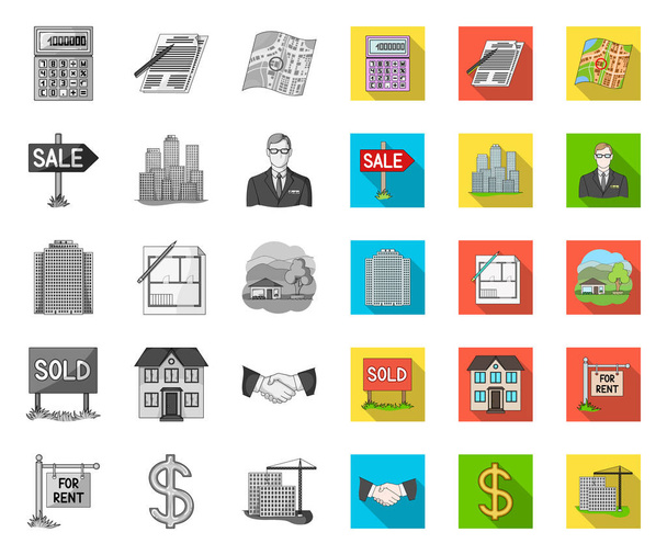 Realtor, agency mono,flat icons in set collection for design. Buying and selling real estate vector symbol stock web illustration. - Vettoriali, immagini