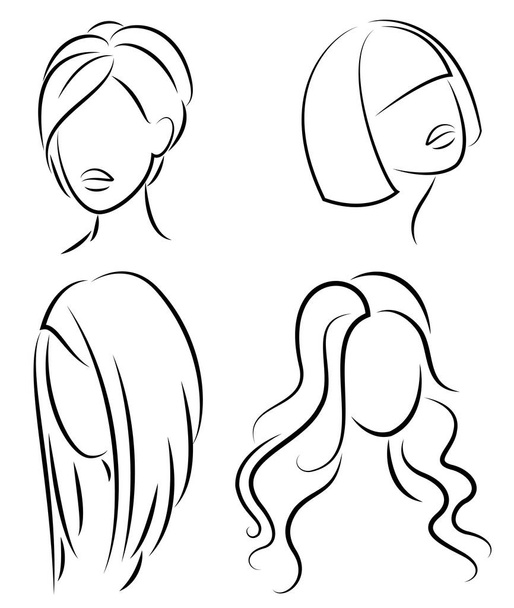 Silhouette of the head of a cute lady. The girl shows her hairstyle for medium and short hair. Suitable for logo, advertising. Vector illustration - Vetor, Imagem