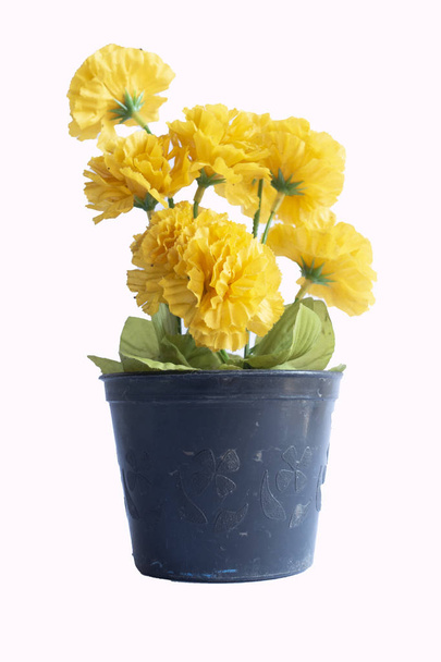 yellow plastic flower in plastic pot - Fotoğraf, Görsel