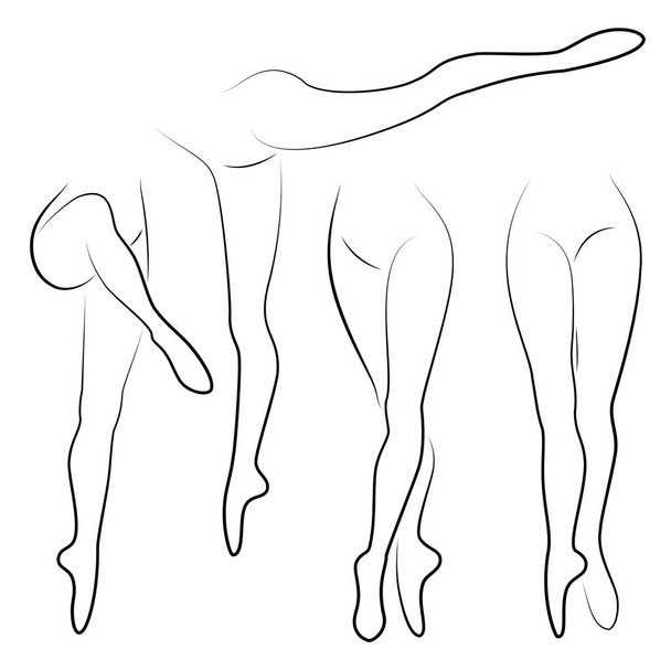 Collection. Silhouette of beautiful slender female legs. Duvushka is a ballerina, a lady is dancing, standing, making ballet figures. Vector illustration set - Vector, Image