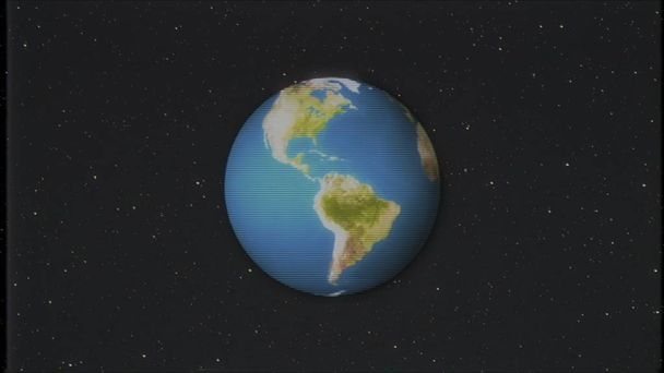 Земля глобус в звездах космос старые vhs лента ретро эффект телевизионный экран иллюстрация фон Новое качество универсальный ретро винтаж
 - Фото, изображение