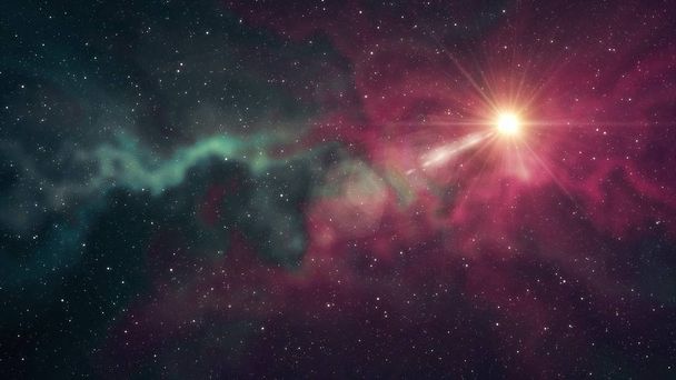 einsamer großer Stern leuchten in weichem Nebel Sterne Nachthimmel Illustration Hintergrund neue Qualität Natur szenisch kühl bunt Licht Stock Bild - Foto, Bild
