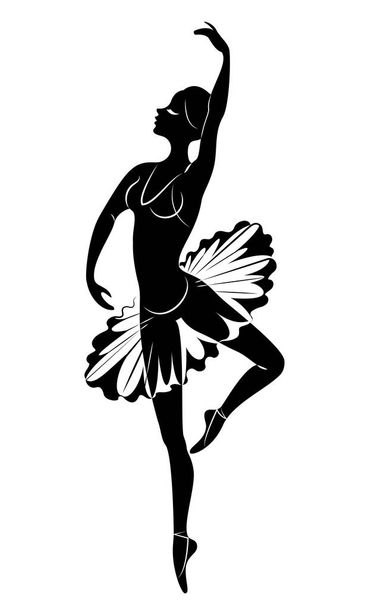 Sevimli bir bayan siluet, o bale dans ediyor. Kızın çok güzel bir figürü var. Kadın balerin. Vektör çizimi. - Vektör, Görsel