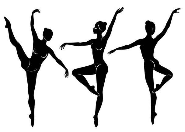 Συλλογή. Η σιλουέτα μιας χαριτωμέ-κυρίας, χορεύει μπαλέτο. Το κορίτσι έχει ένα λεπτό όμορφο σχήμα. Γυναίκα μπαλαρίνα. Σύνολο απεικόνισης διανυσματικών φορέων - Διάνυσμα, εικόνα
