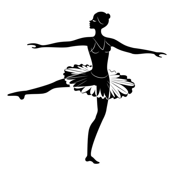 Silhouette einer niedlichen Dame, sie tanzt Ballett. Das Mädchen hat eine schöne Figur. Ballerina. Vektorillustration. - Vektor, Bild