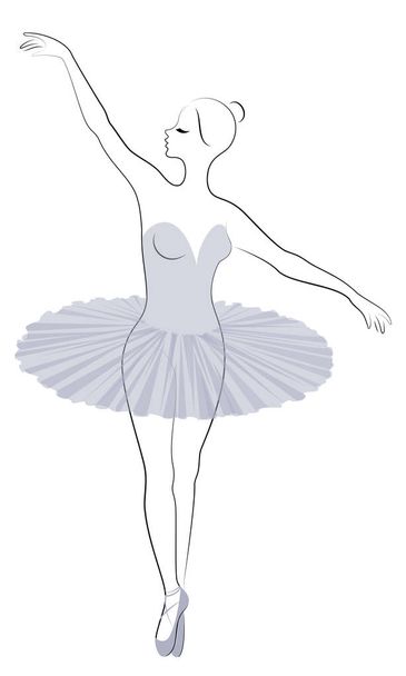 Silhouet van een schattige dame, ze is dansen ballet. Het meisje heeft een prachtig figuur. Vrouw ballerina. Vector illustratie. - Vector, afbeelding