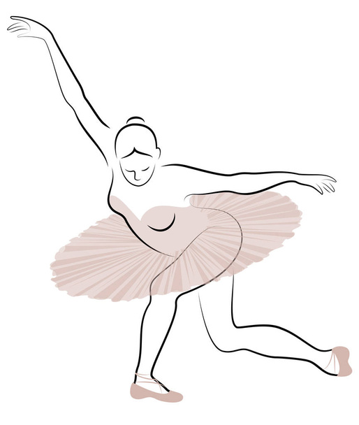 Silhouet van een schattige dame, ze is dansen ballet. Het meisje heeft een prachtig figuur. De vrouw is een jonge slanke en sexy ballet danser. Vector illustratie - Vector, afbeelding