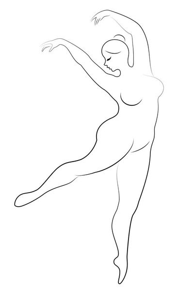 Silhouette of a cute lady, she is dancing ballet. The woman has an overweight body. Girl is plump. Woman ballerina, gymnast. Vector illustration - Vector, Image