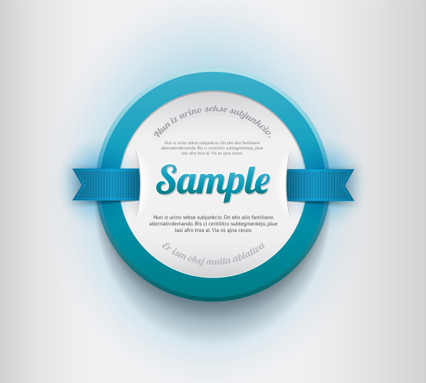 White vector round plastic badge - banner with blue border and blue ribbons - Vecteur, image
