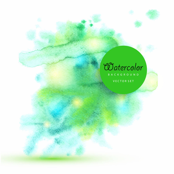 Green watercolor wet brush paint vector isolated stain on white background for text design, web, label. Aquarelle abstract nature color bright hand drawn texture - Вектор,изображение