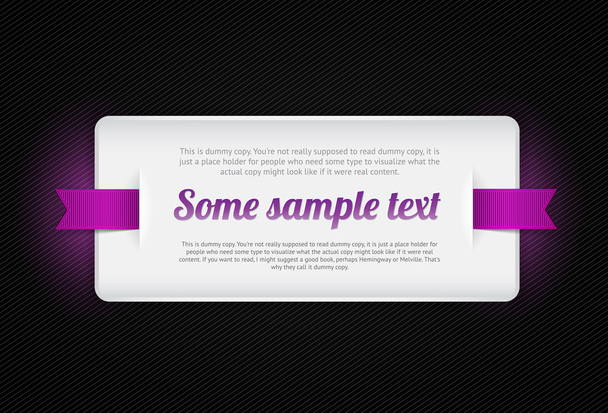 White vector plastic badge - banner with purple ribbons on black striped background - ベクター画像
