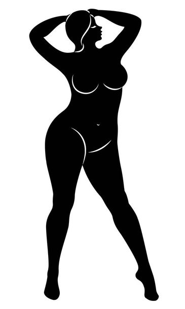 Sziluettje egy nagy nő s alak. A lány áll. A nő túlsúlyos, ő szép és szexi. Vektoros illusztráció - Vektor, kép