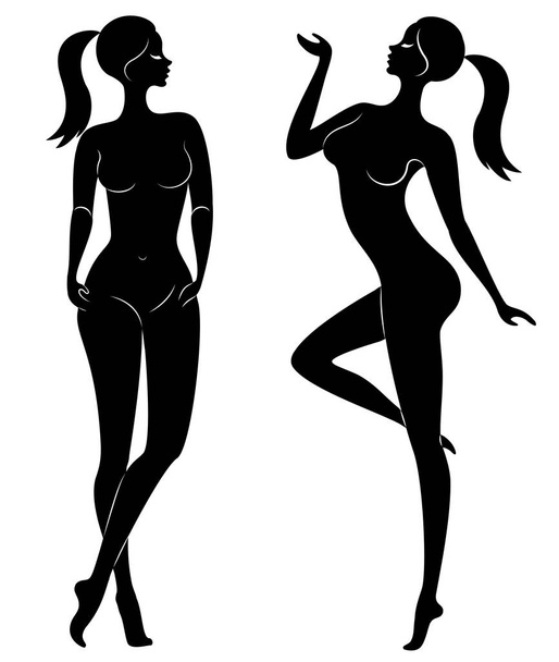 Collection. Silhouette of a sweet lady. A woman is a sexy and slender model. Set of vector illustrations. - Vector, Image