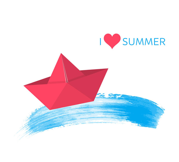 Červená papírová loď letní ilustrace vektor - Vektor, obrázek