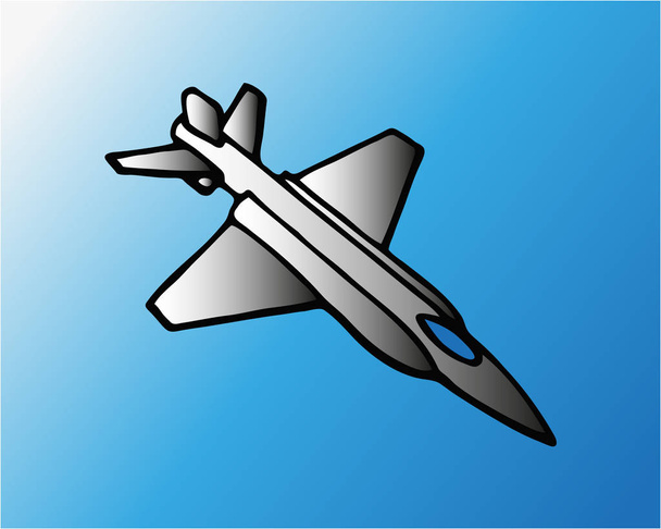 Modern milliary air plane flying on blue sky. Modern vector illustration isolated on blue background. - Vector, Image