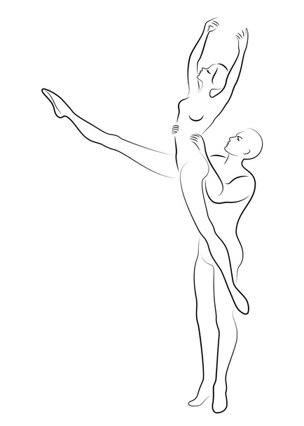 Sziluettje egy aranyos hölgy és az ifjúság, hogy táncolni balett. A nő és az ember szép karcsú figurát. Lány balerina és barátja táncos. Balett-táncos. Vektoros illusztráció - Vektor, kép