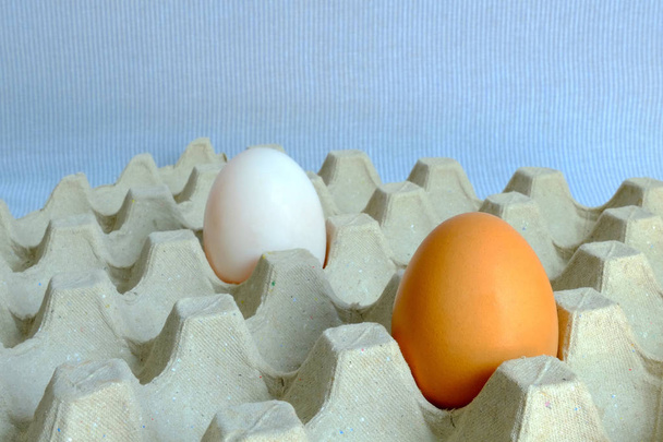 Duck egg and chicken egg put on paper tray - Photo, Image