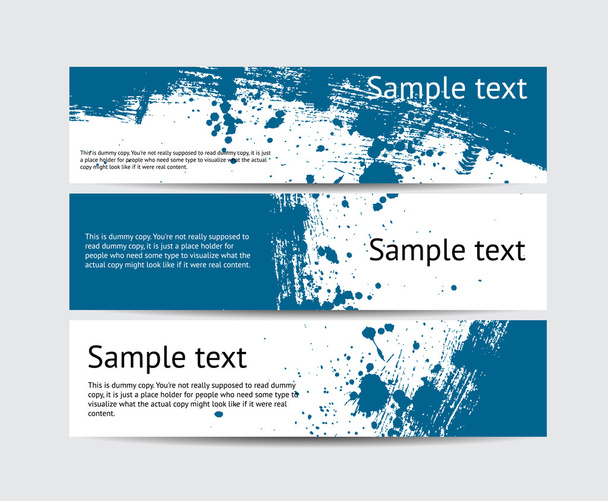 Set of blue vector brush stroke hand painted banners with paint splatters - Vecteur, image