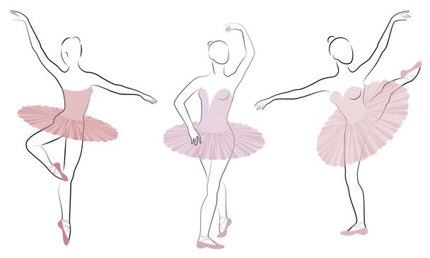 Gyűjtemény. Sziluettje egy aranyos hölgy, ő táncoló balett. A lány egy szép alak. Nő balerina. Vektoros illusztrációs készlet - Vektor, kép