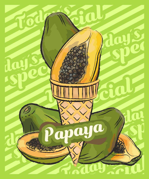 Scoop di gelato alla papaya in cono. Illustrazione schizzo vettoriale. Idea gelato alla frutta, concetto
 - Vettoriali, immagini
