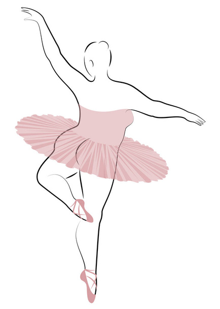 Silhouette of a cute lady, she is dancing ballet. The woman has an overweight body. Girl is plump. Woman ballerina, gymnast. Vector illustration - Vector, Image