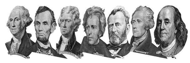 Porträts von Präsidenten und Politikern aus Dollars - Foto, Bild