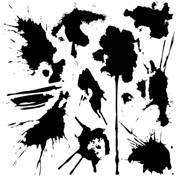 Set of black grunge ink blobs - vector. - Vector, Image