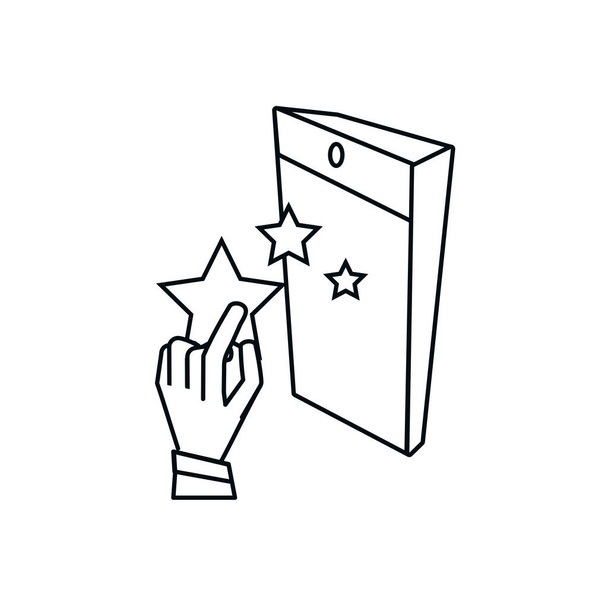 hand with cute stars and smartphone device - Vector, Image