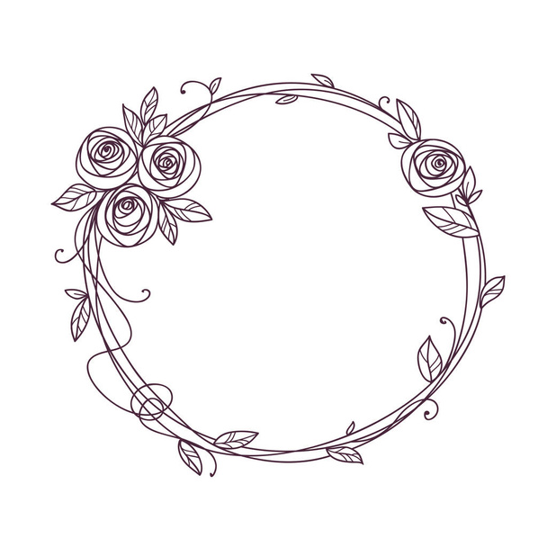 Floral frame with bouquet. Wreath of rose flowers. - Vetor, Imagem