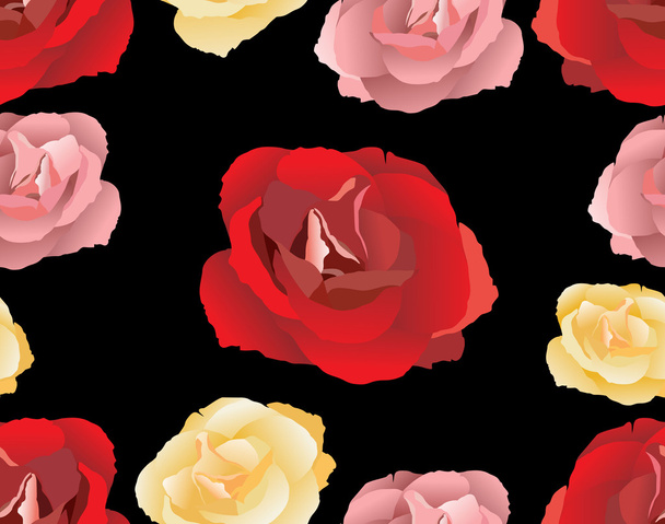 Seamless pattern with pink, red and yellow roses. Vector illustration. - Vektori, kuva