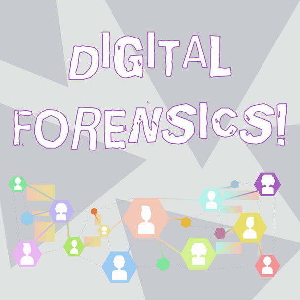 Текст "Digital Forensics". Концепція бізнесу для дослідження матеріалу, знайденого в цифрових пристроях Online Chat Head Icons з Аватаром і з'єднання ліній для мережевої ідеї. - Фото, зображення