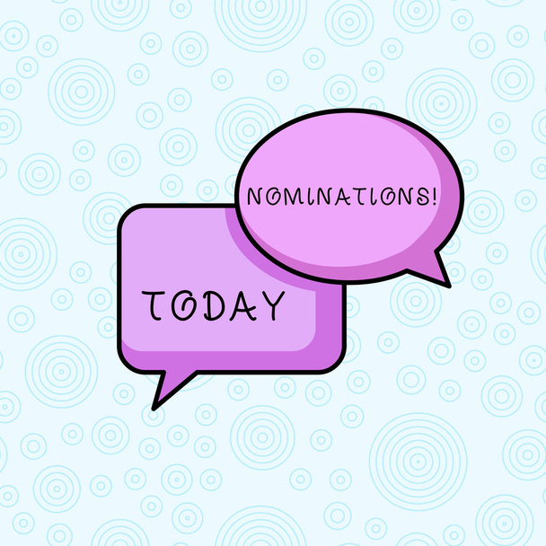 Texte indiquant Nominations. Action photographique conceptuelle de la nomination ou de l'État proposé pour le prix
. - Photo, image