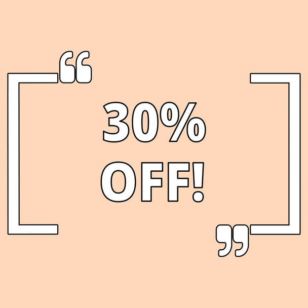 Writing note showing 30 Percent Off. Business photo showcasing 30 percent reduction on the original price of a product Shade of Pale Pink for Invitation or Announcement with Feminine Theme. - Photo, Image