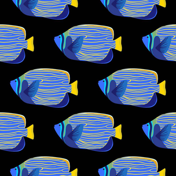 Emperor angelfish seamless pattern. Pomacanthus imperator illustration - Vektör, Görsel