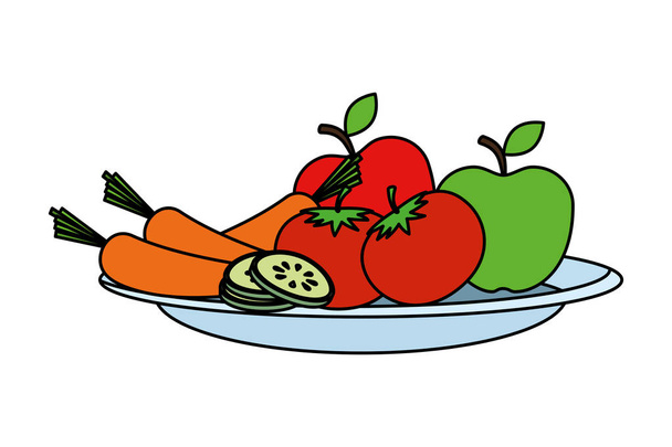 plato con ensalada de verduras y frutas
 - Vector, Imagen