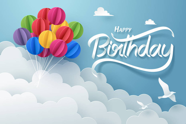 Paper art of happy birthday calligraphy hand lettering - Vector, Image