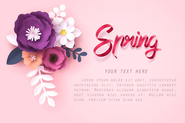 Paper art of Flower and Spring calligraphy lettering - Vector, Image