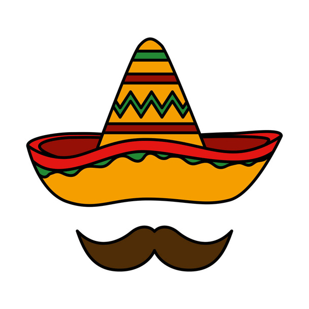 Mexicaanse hoed Mariachi met snor - Vector, afbeelding